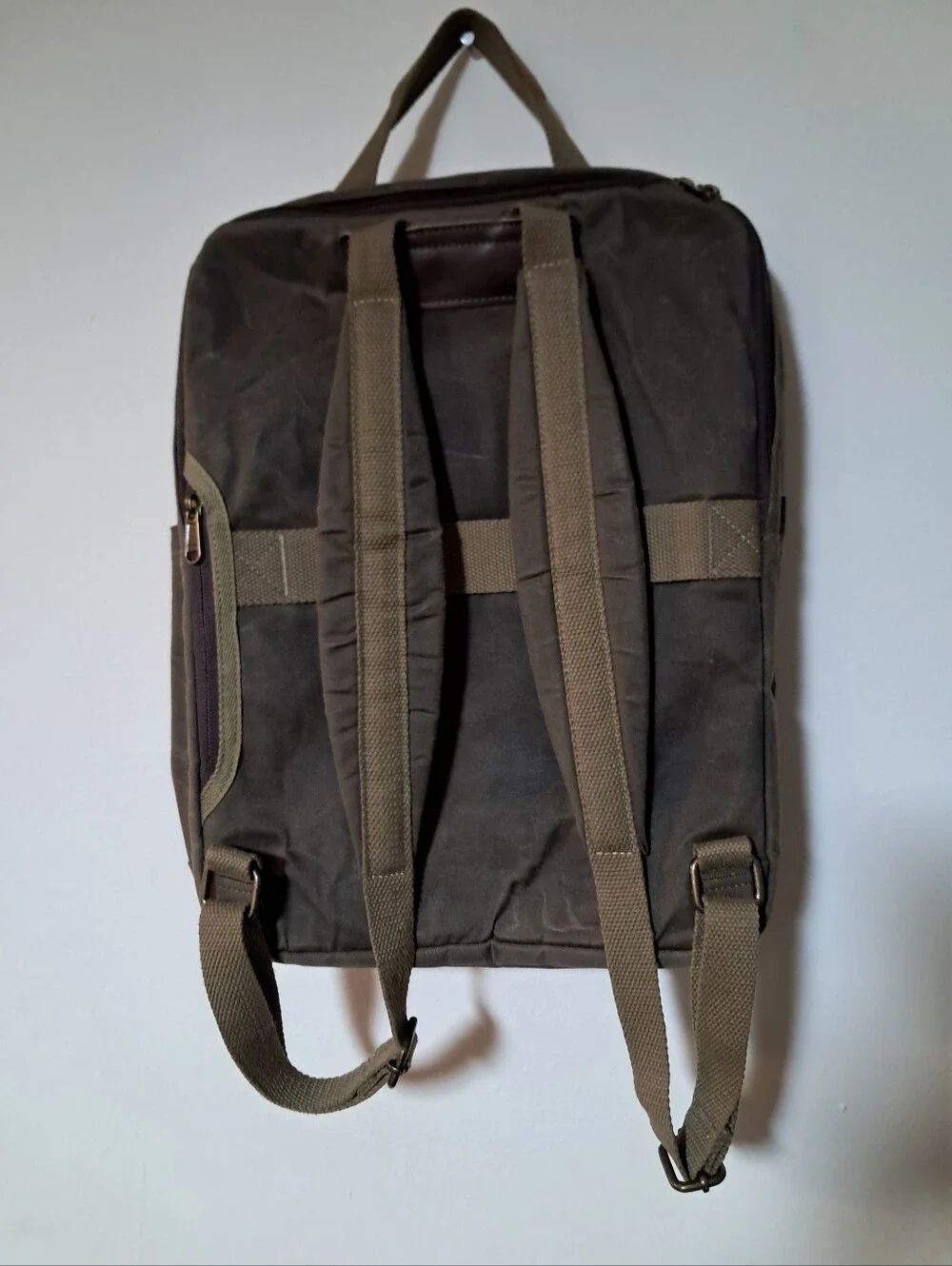 Kaidale Waxed Canvas Brown Leather Accent Men Backpack With Padded Laptop Sleeve